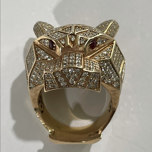 Mens diamond Panther ring in rose 14k gold. - Picture 3 of 5